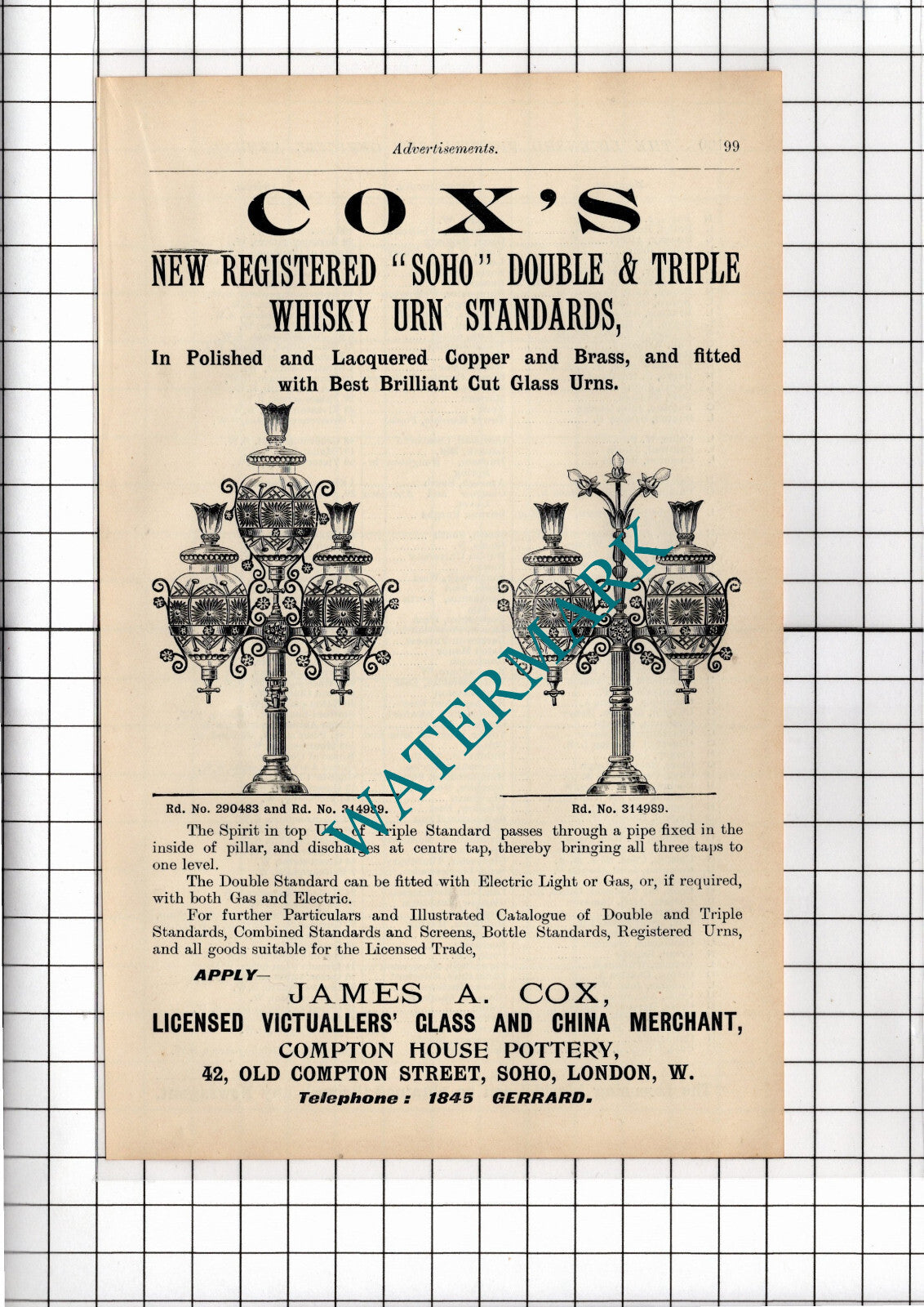 James A Cox Compton House Pottery Soho London Urn Standard Advert - 1902 Cutting