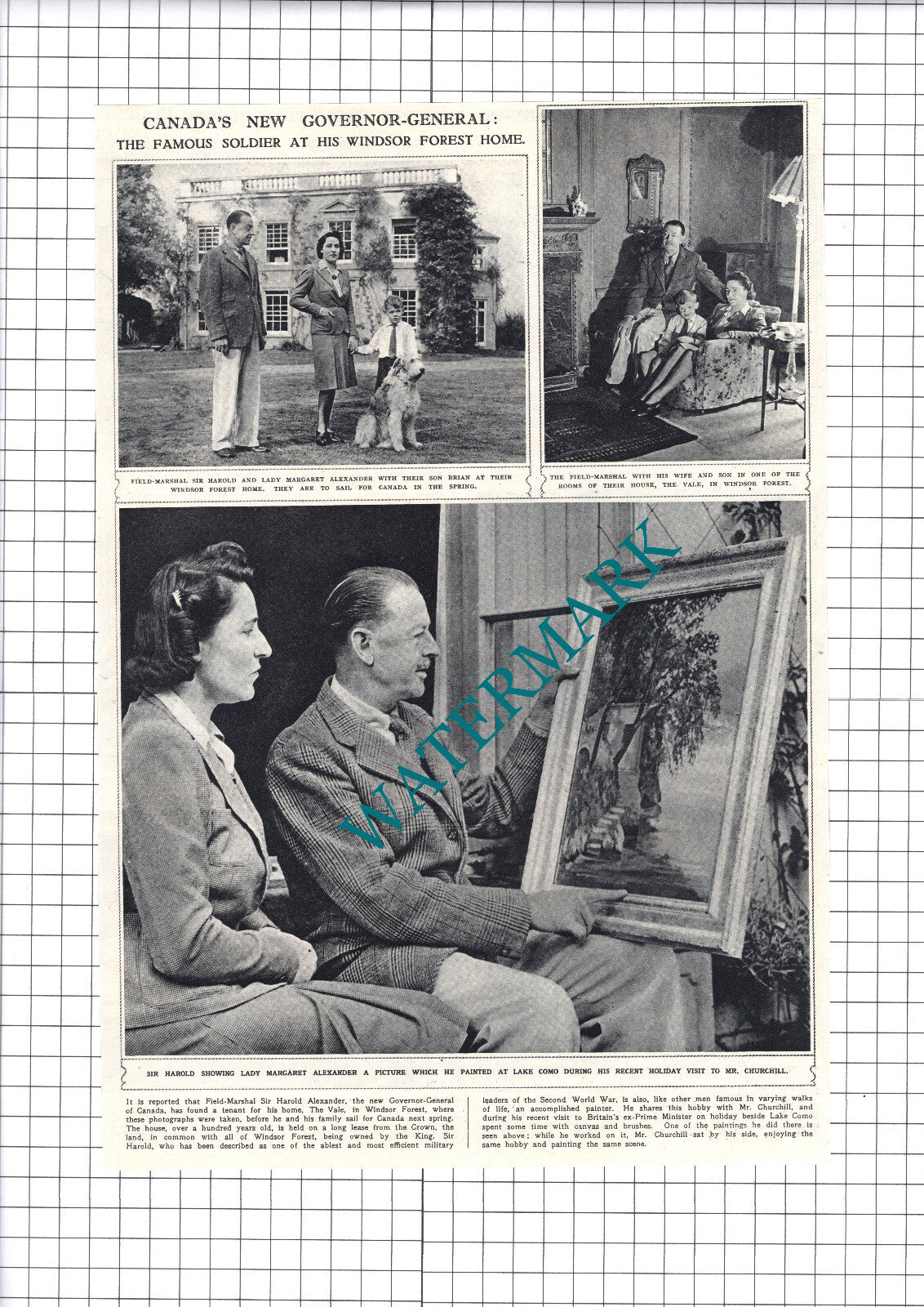 Sir Harold Alexander Canada Governor Windsor Forest - 1945 Clipping / Print