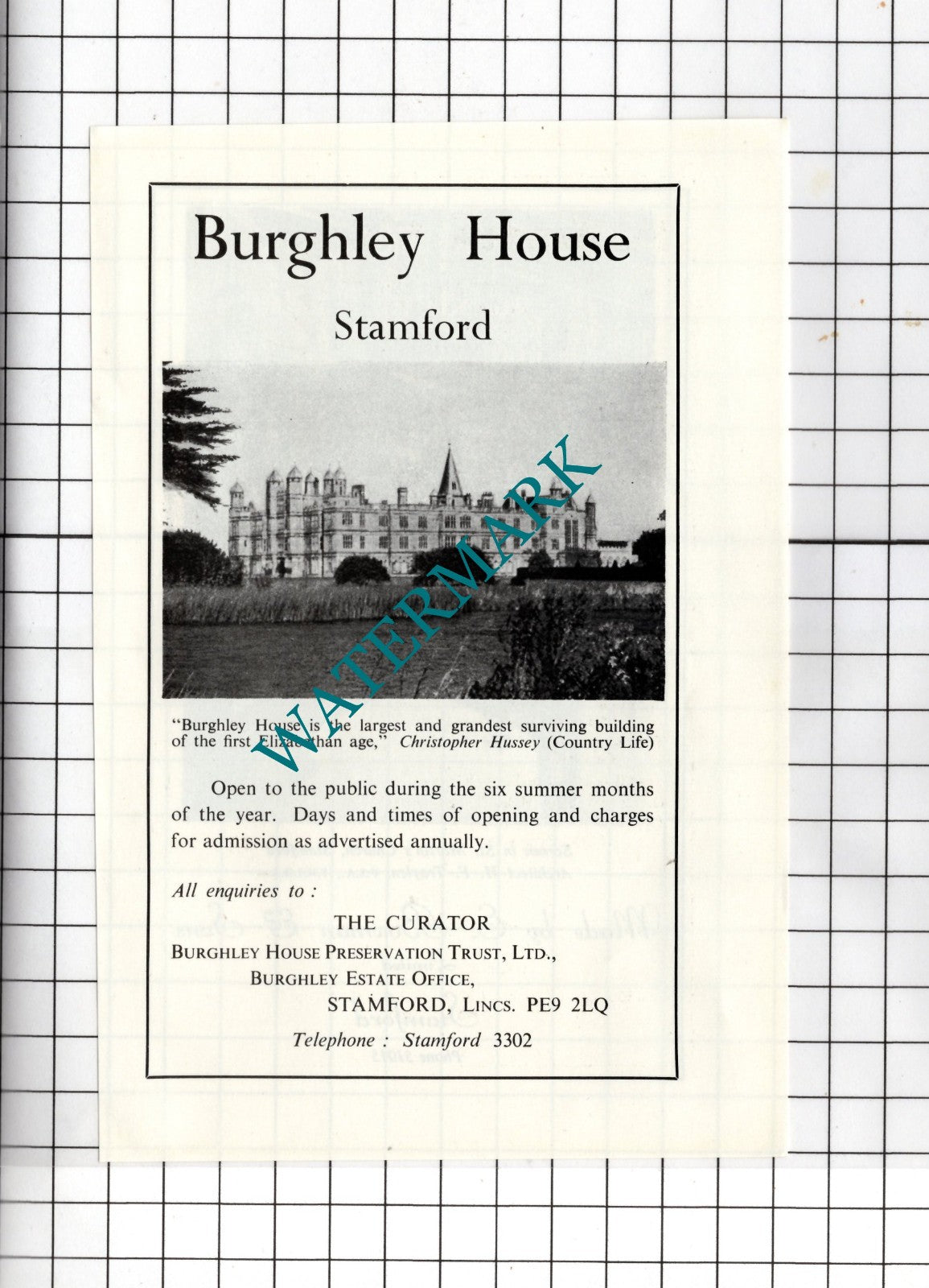 E Bowman & Sons Ltd Stamford Lincs  / Burghley House Stamford -  1974 Advert