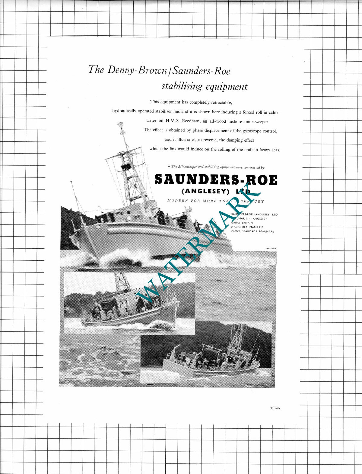 HMS REEDHAM Saunders-Roe Anglesey / Mitsubishi Zosen Murasame - 1960 Advert