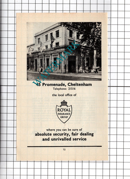 Royal Insurance Cheltenham  / Western Estates Lawes Cherry Ltd -  1970's Advert