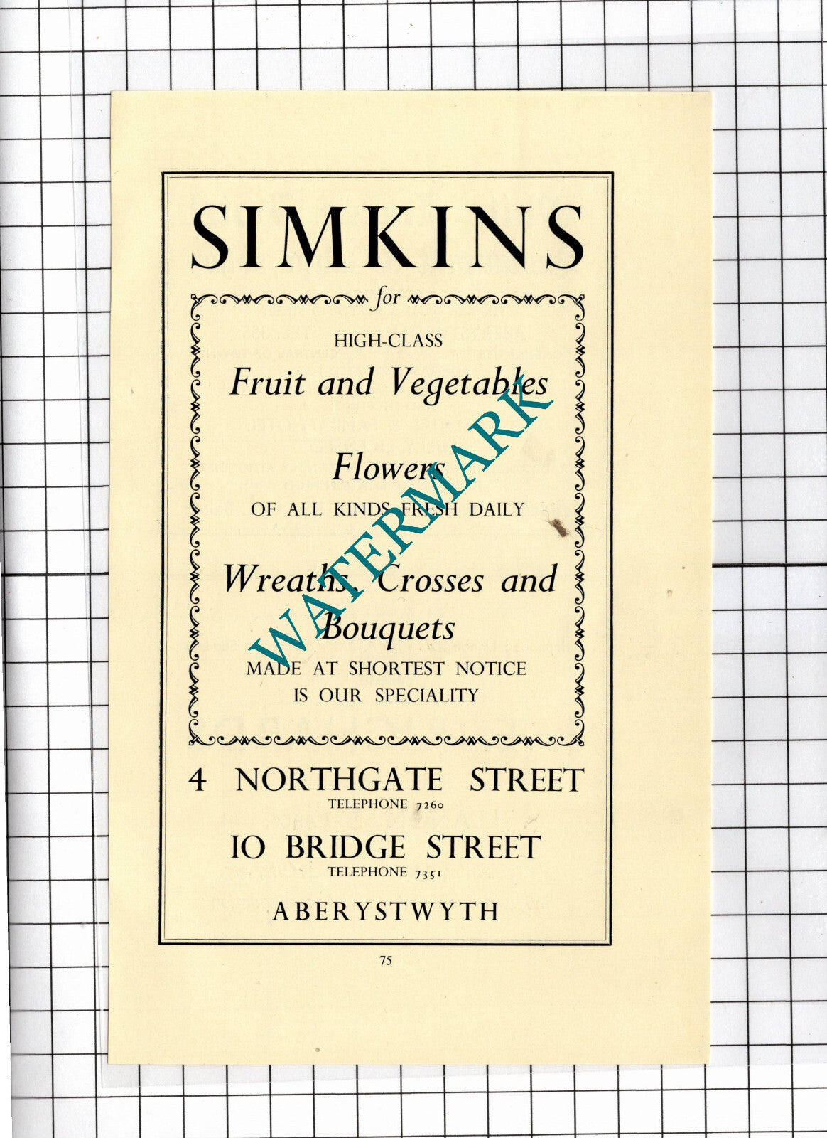Simkins Fruit and Vegetables  Flowers Aberystwyth Wales       - 1957  Advert