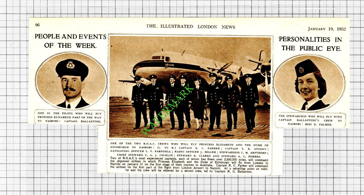 BOAC Crew Nairobi Captain Ballantine Stoney Farndell Arpthorp - 1952 Cutting