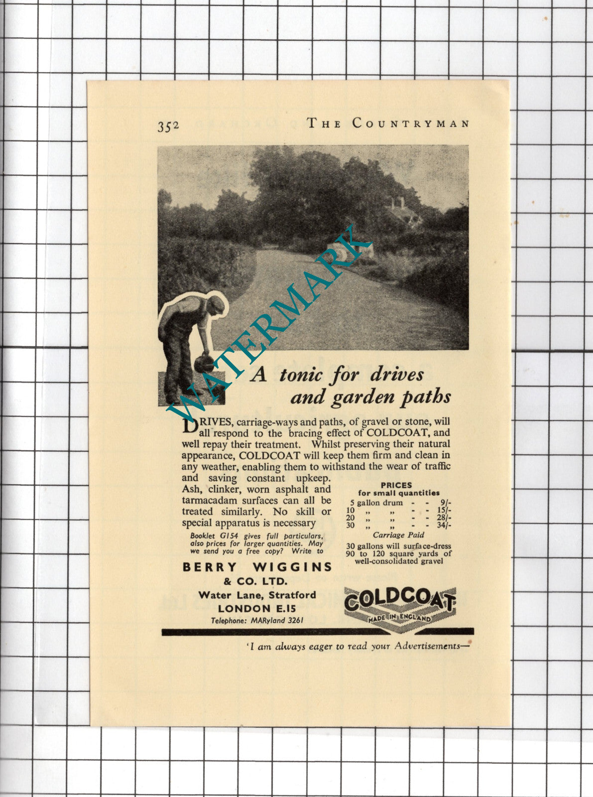 Berry Wiggins & Co Ltd Water Lane Stratford London Coldcoat -  1938 Small Advert