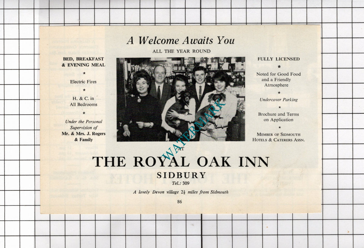 The Royal Oak Inn Sidbury Devon Rogers / Torbay Hotel Sidmouth   - 1968 ADVERT