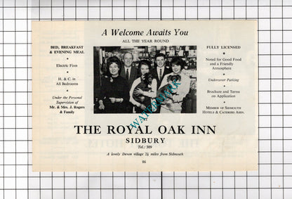 The Royal Oak Inn Sidbury Devon Rogers / Torbay Hotel Sidmouth   - 1968 ADVERT