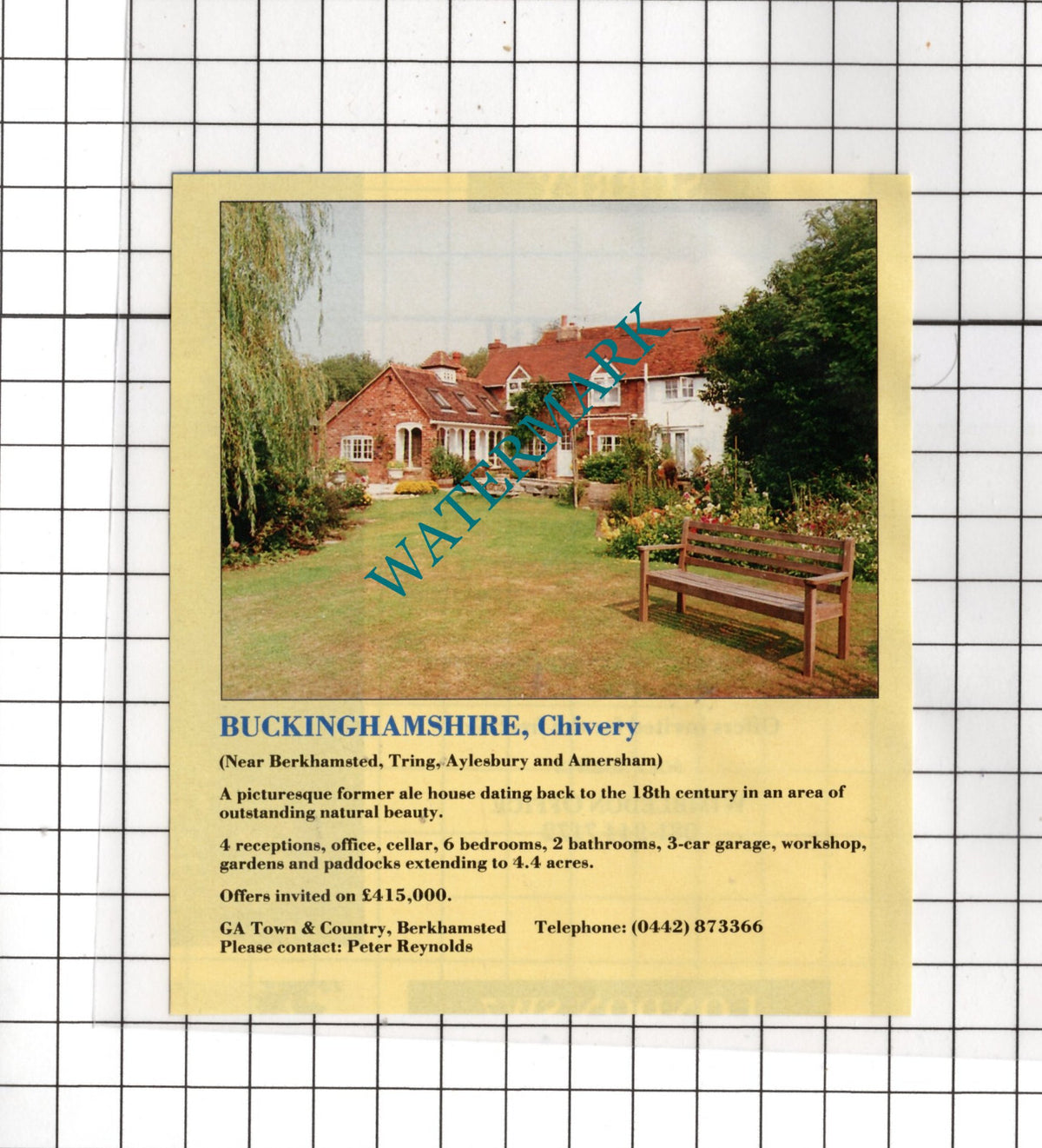 Chivery Buckinghamshire House Sale Advert - 1991 Cutting