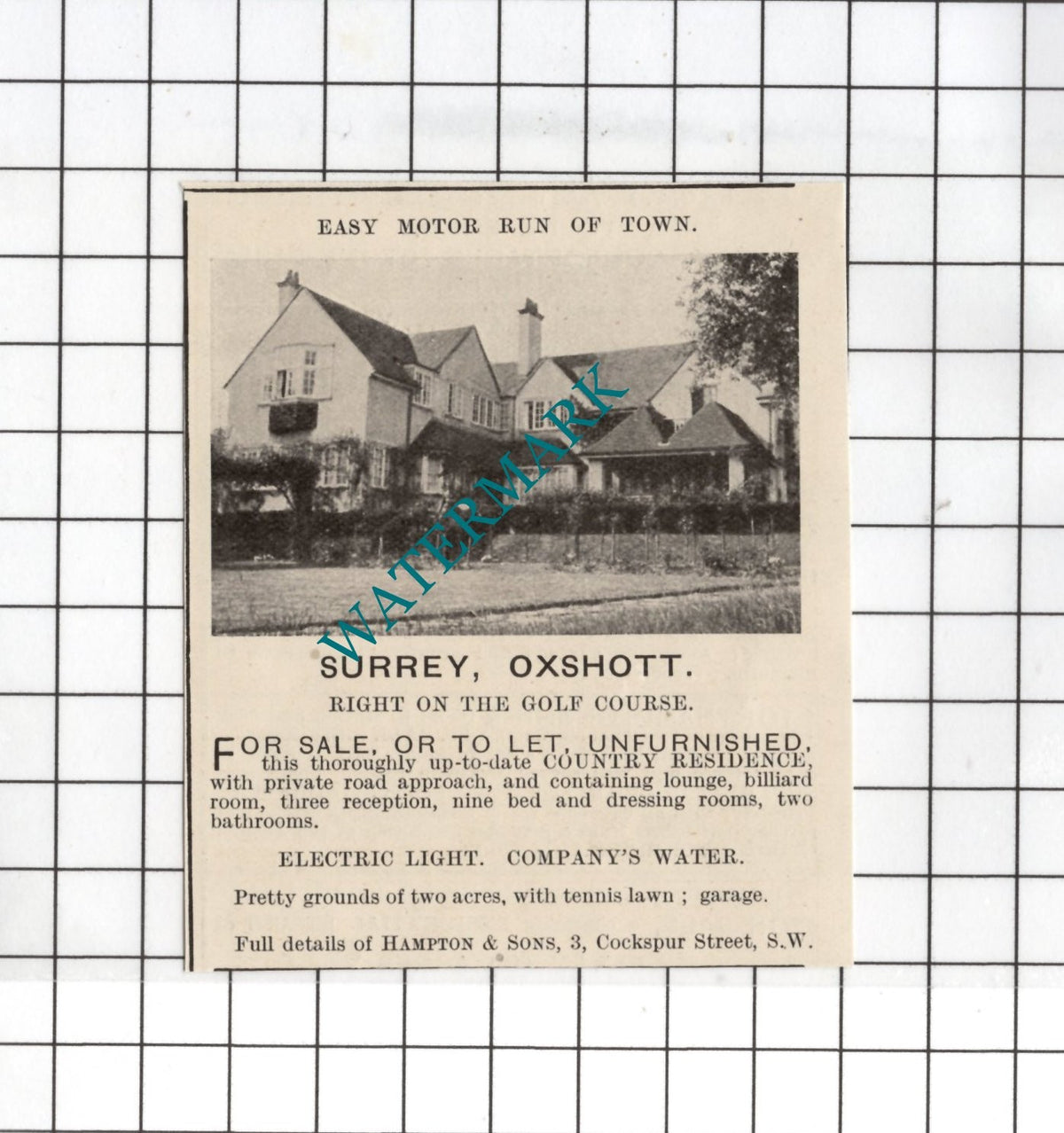 Oxshott Surrey  - 1916 SMALL House Advert