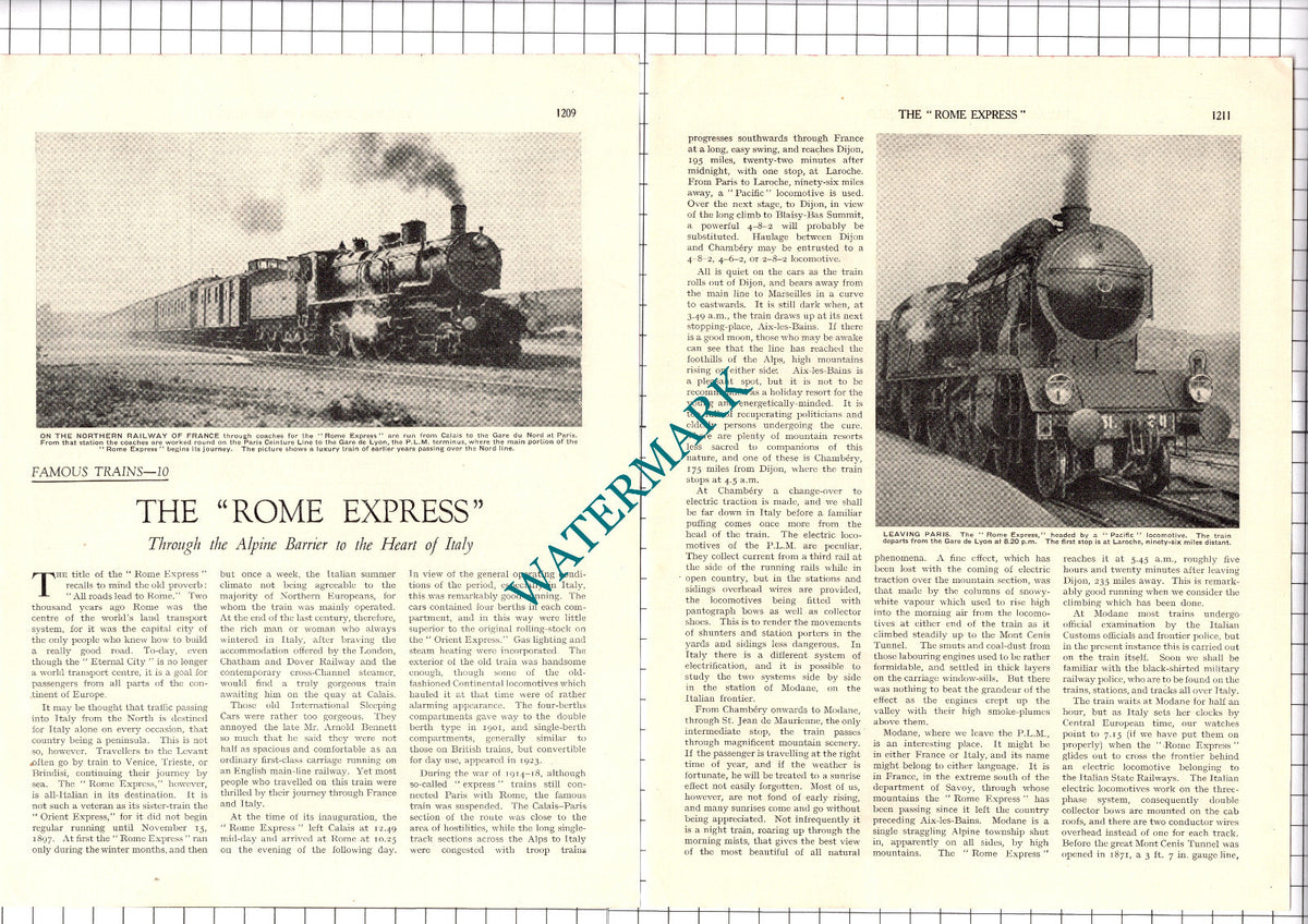 The Rome Express Northern Railway Of France  - c.1935 Article / Print