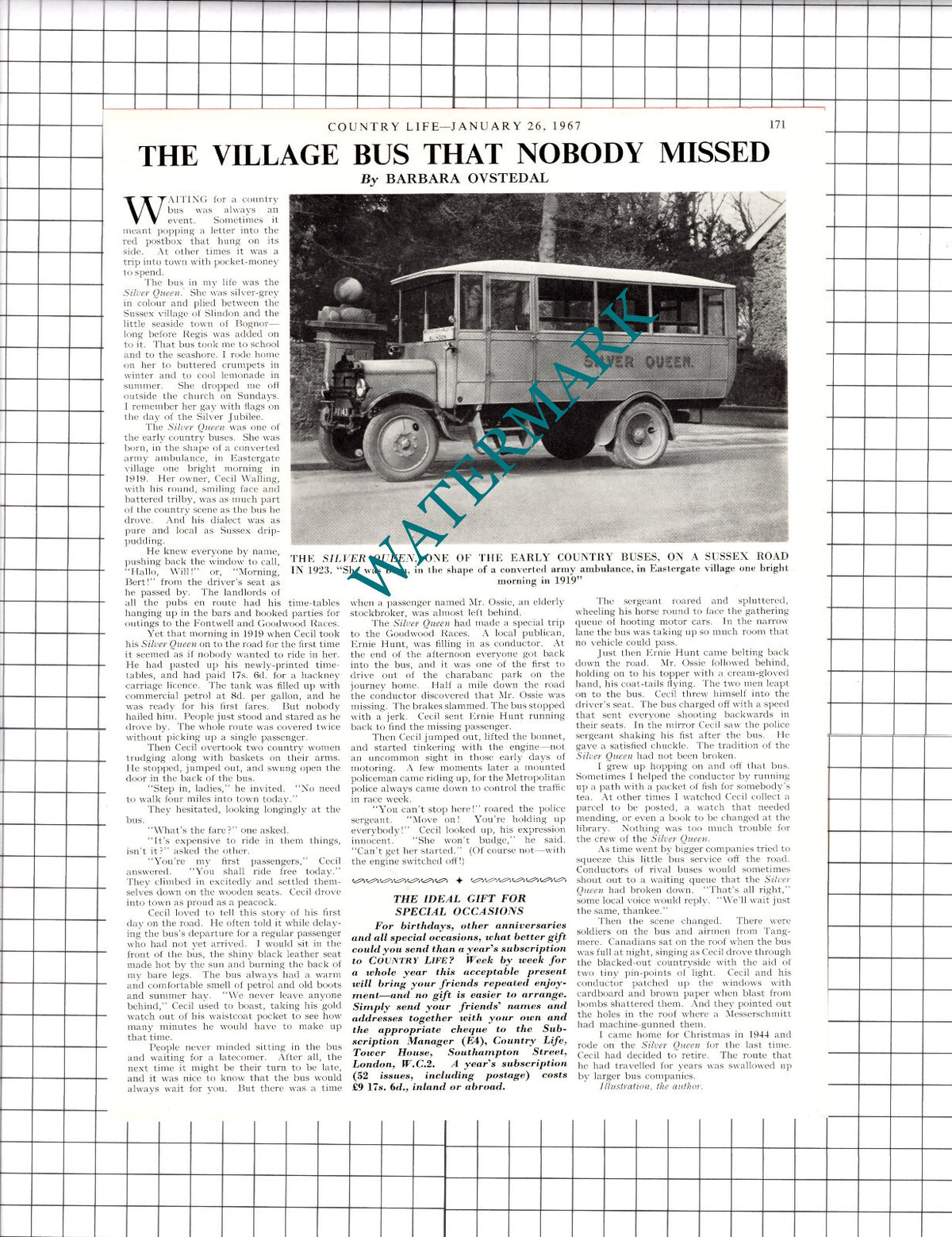 Cecil Walling Silver Queen Bus Slindon Sussex Bognor Sussex - 1967 Article