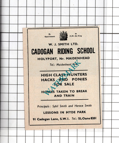 WJ Smith Ltd Cadogan Riding / Moyns Park Birdbrook Essex - 1949 Small Advert