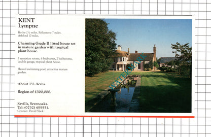 Penshurst Sussex Hunting Lodge / Lympne Kent House Sale Advert - 1990 Clipping