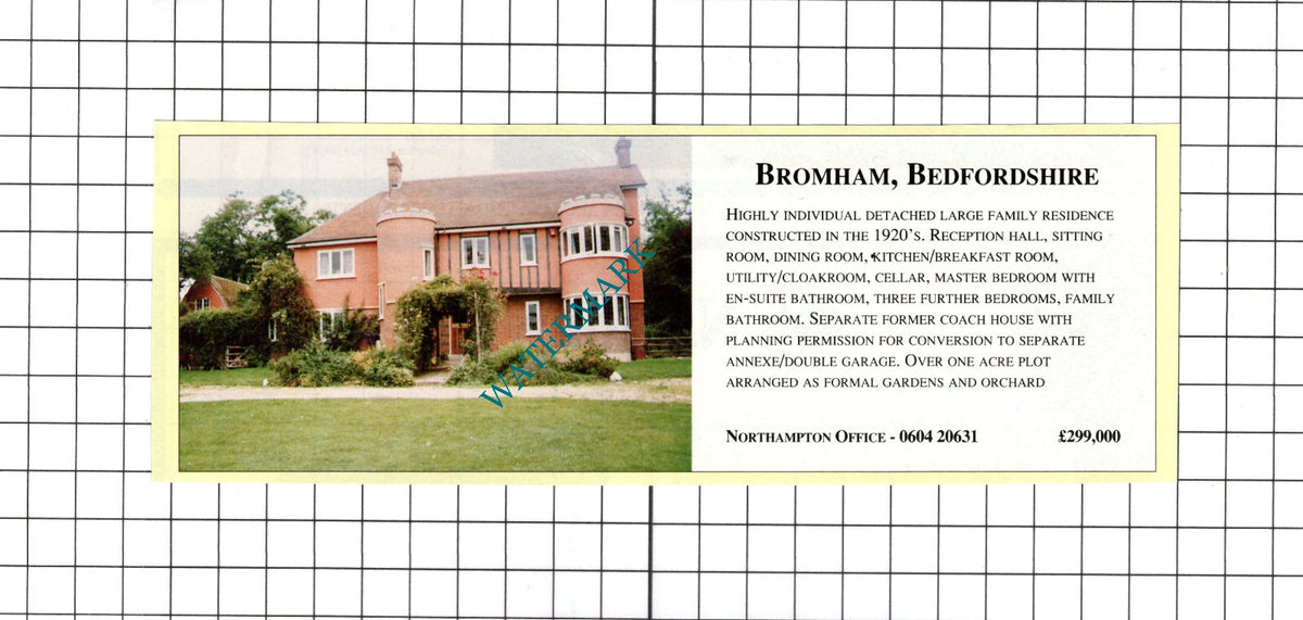Bromham Bedfordshire House Sale Advert - 1991 Clipping