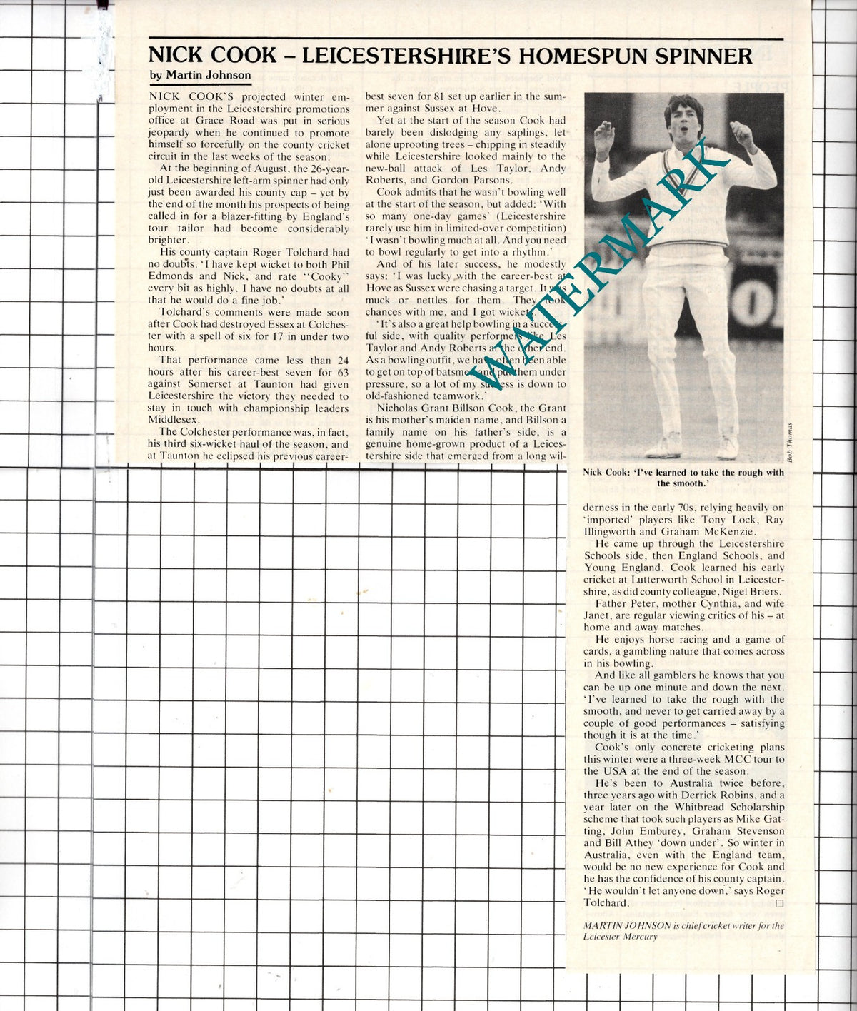 Nick Cook Cricketer Cricket - 1982 Clipping