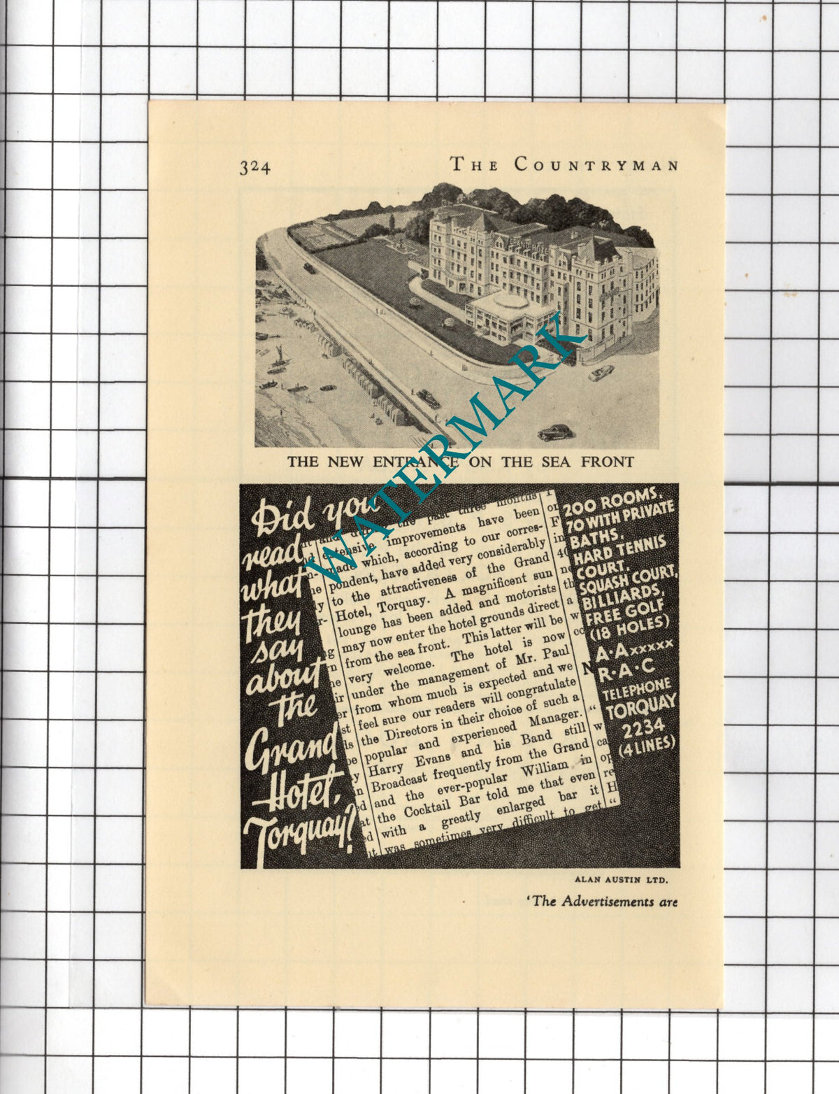 The Grand Hotel Torquay Devon -  1938 Small Advert