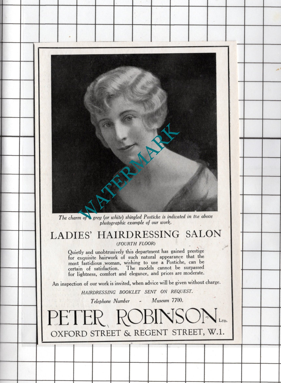 Peter Robinson Hairdressing Salon London Postiche Small Advert -  1927 Clipping