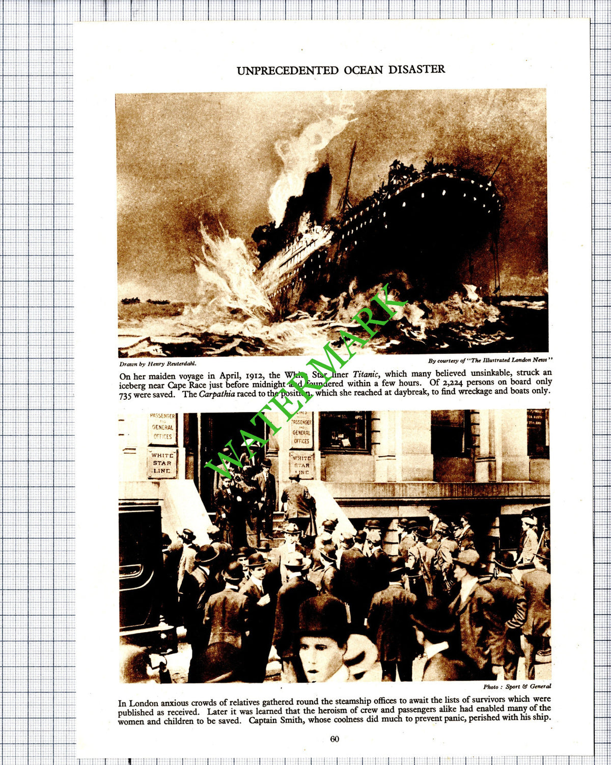 White Star Liner TITANIC Ship  - c.1936 Cutting / Print