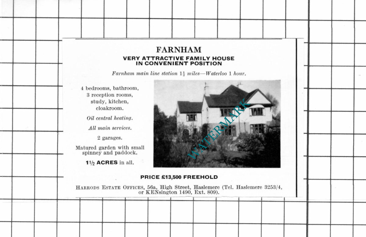 Farnham Surrey SMALL House Sale Advert  - 1967 Clipping