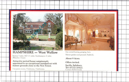 Thorndon Park Brentwood Essex / West Wellow Hampshire House Sale Advert -c.1990
