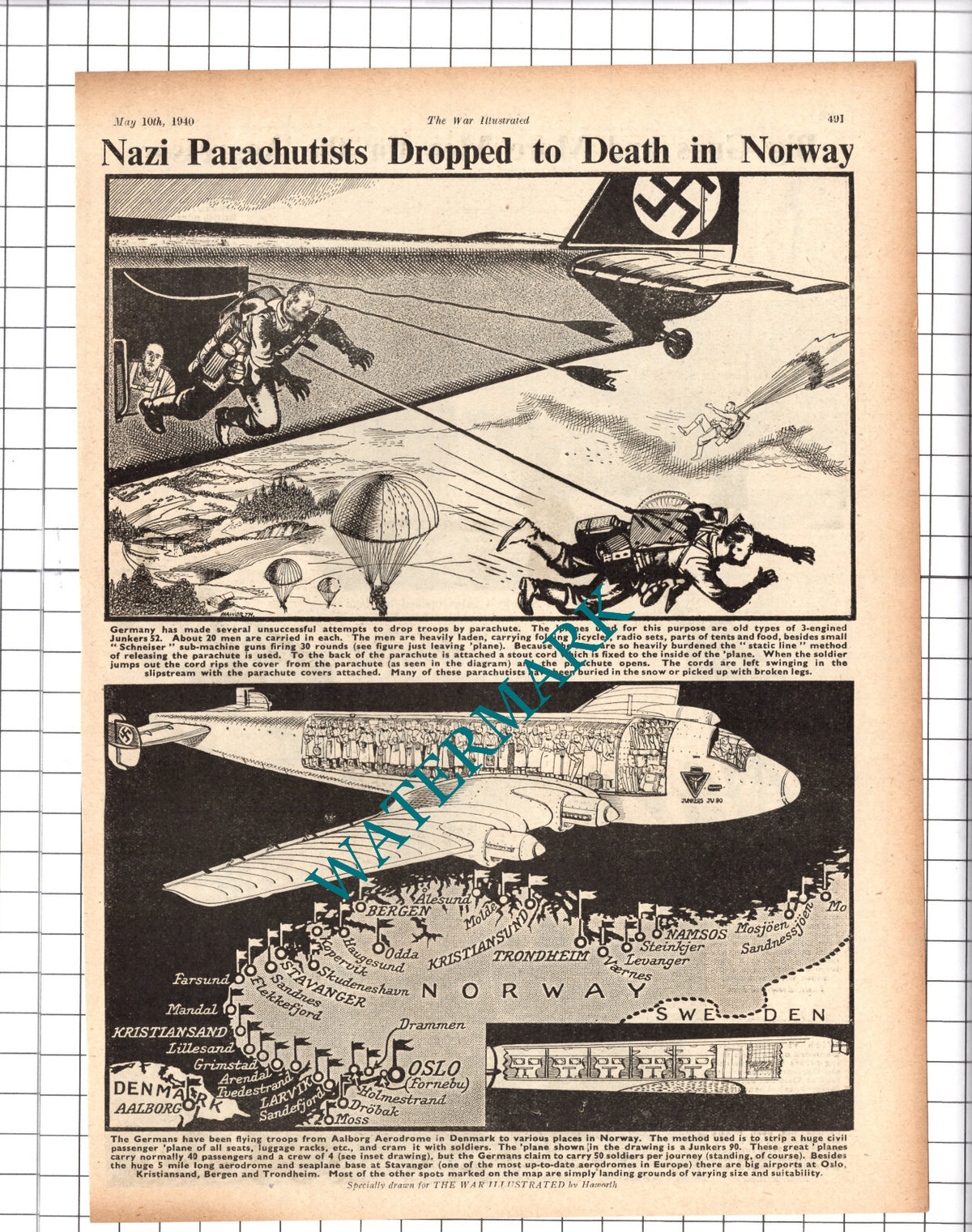 German Parachutists Norway World War Two WW2 - 1940 Clipping / Print