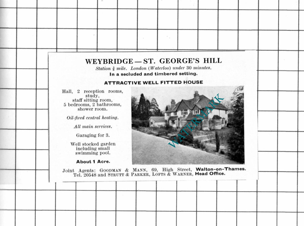 St George's Hill Weybridge Small House Sale Advert - 1967 Clipping