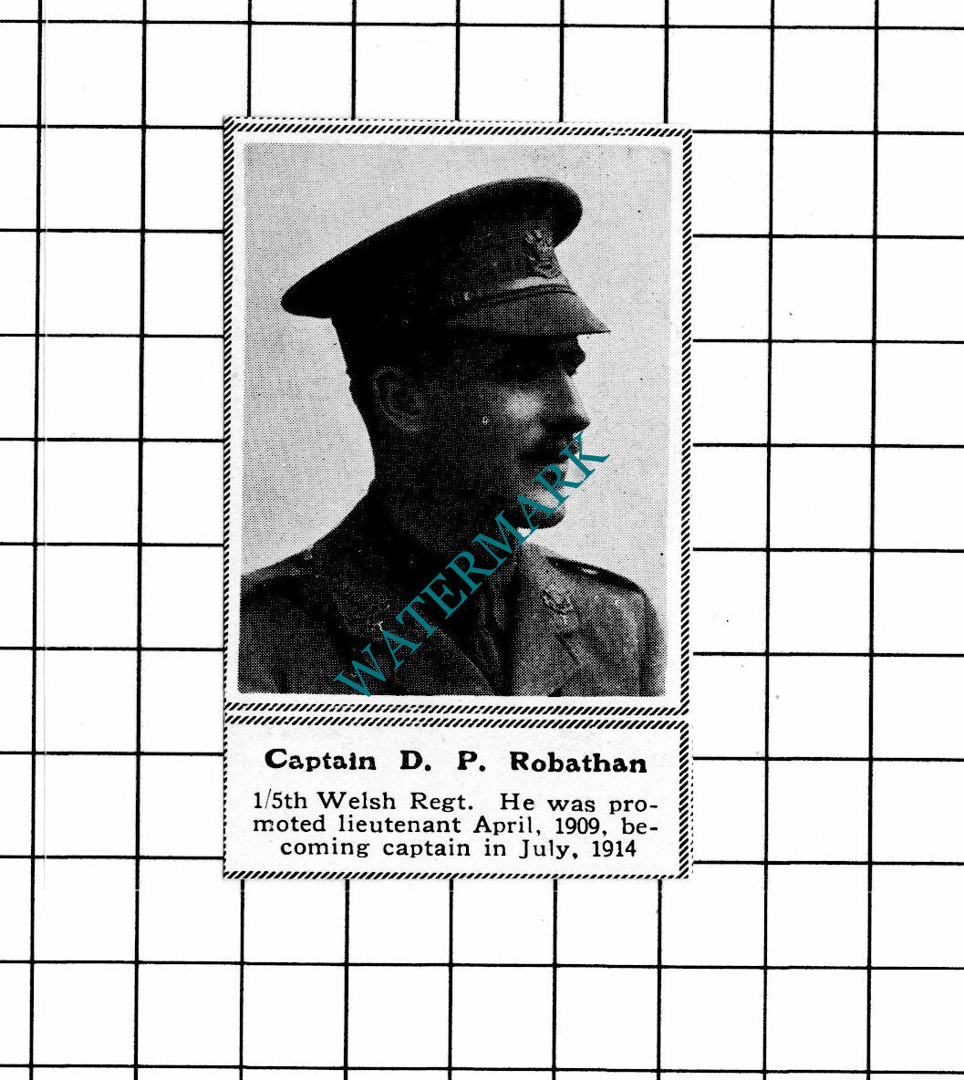 Captain D P Robathan 1/5th Welsh Regiment WW1  - c.1918 SMALL Clipping / Print