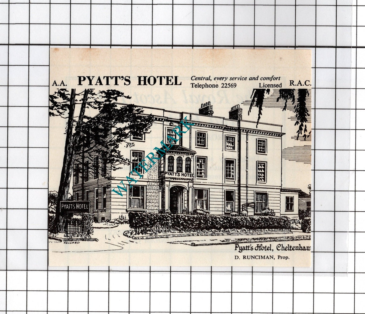 Pyatts Hotel Cheltenham Runciman / Royal Ascot Hotel  Robey-  c.1970s Advert