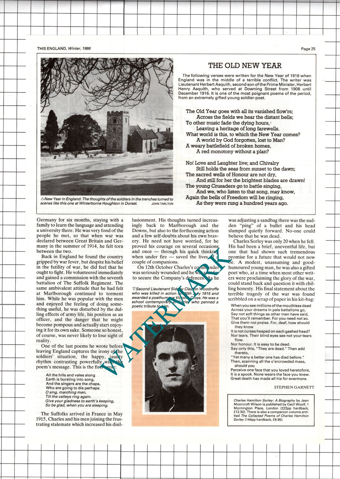 Charles Sorley Soldier Poet - 1986 Article