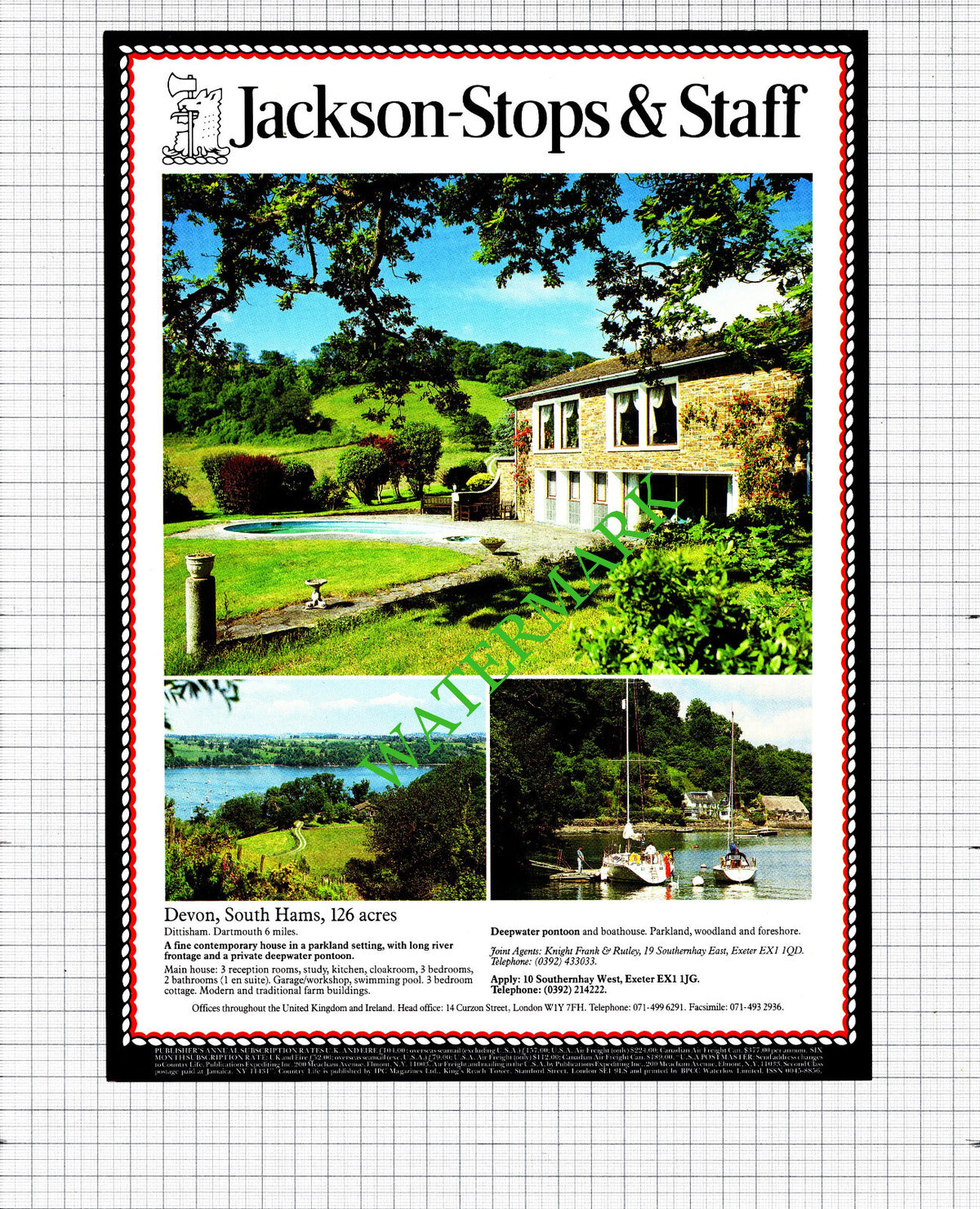 Dittisham Devon House Sale Advert - 1991 Cutting