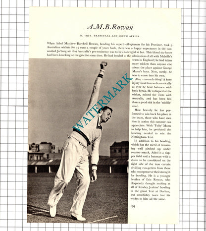 Ray Lindwall Cricketer / Athol Rowan AMB Rowan Cricket - 1952 Book Print