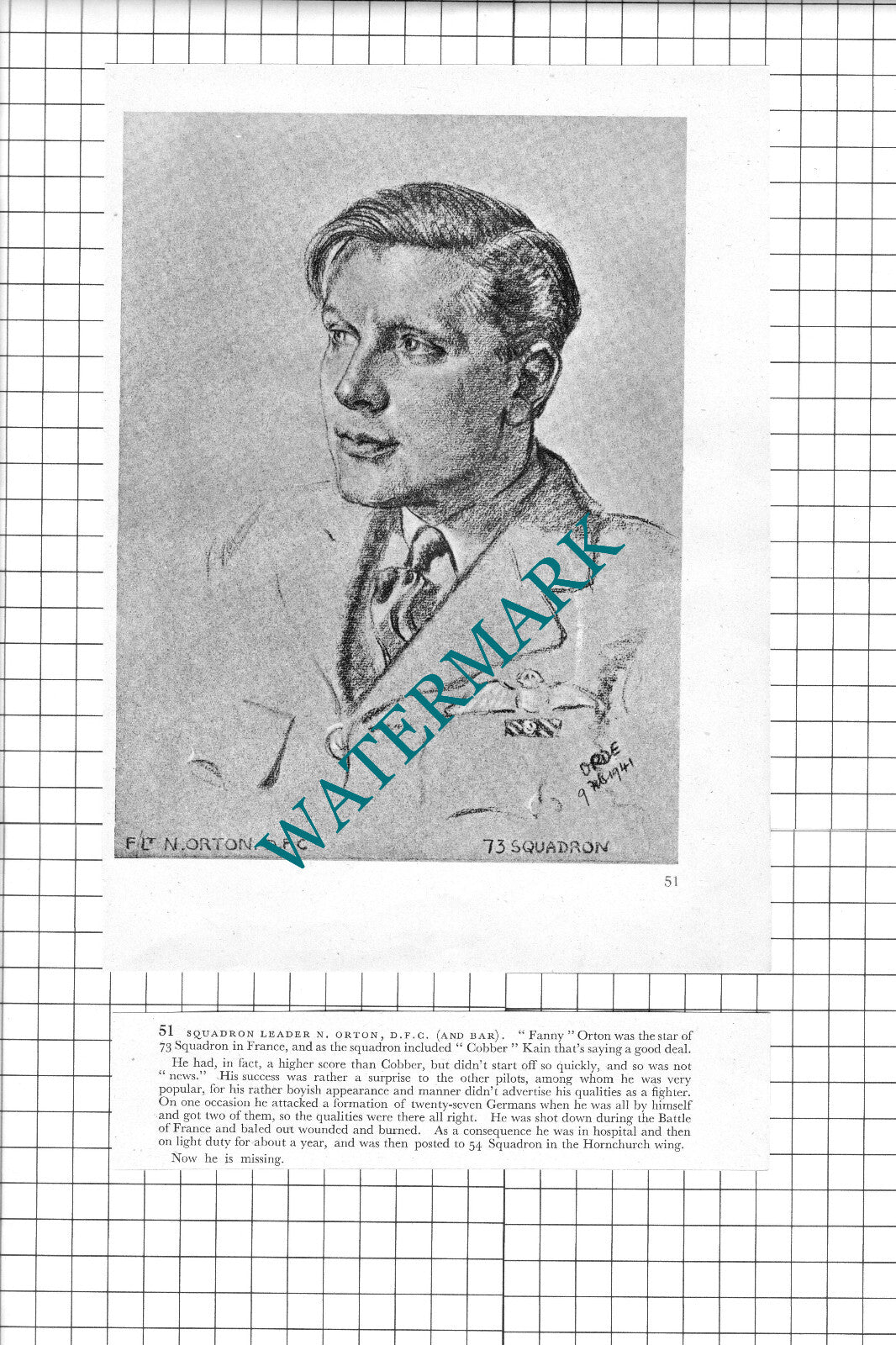 F/Lt N Orton / F/O W M Sizer   WW2 Pilot - 1942 Book Print & Short Text