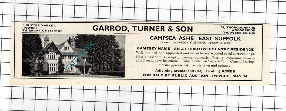 Camesey Hame Campsea Ashe Suffolk - 1967 House Sale Advert