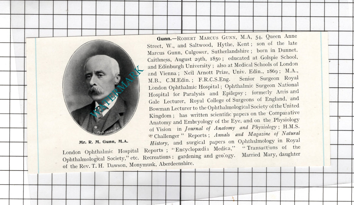 Robert Marcus Gunn Saltwood Hythe Kent - c.1910 Cutting