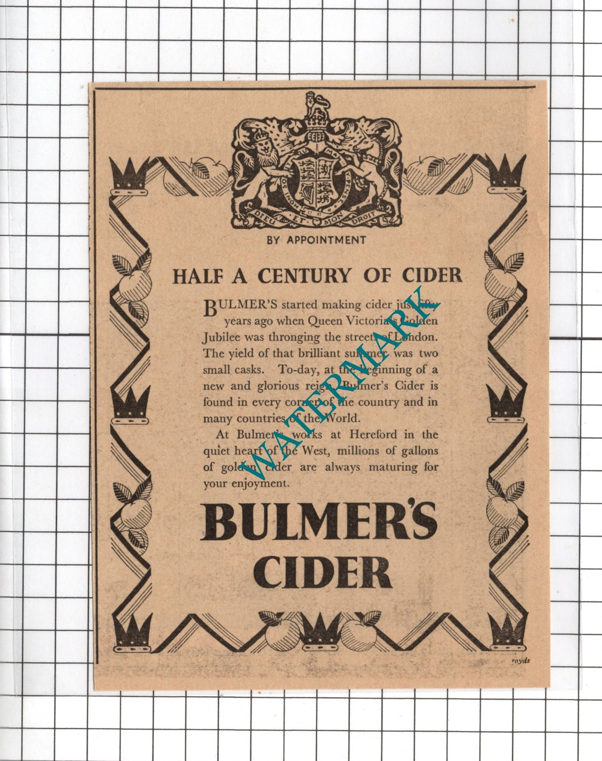 Bulmer's Cider Hereford Fifty Years  - 1937 Small Advert