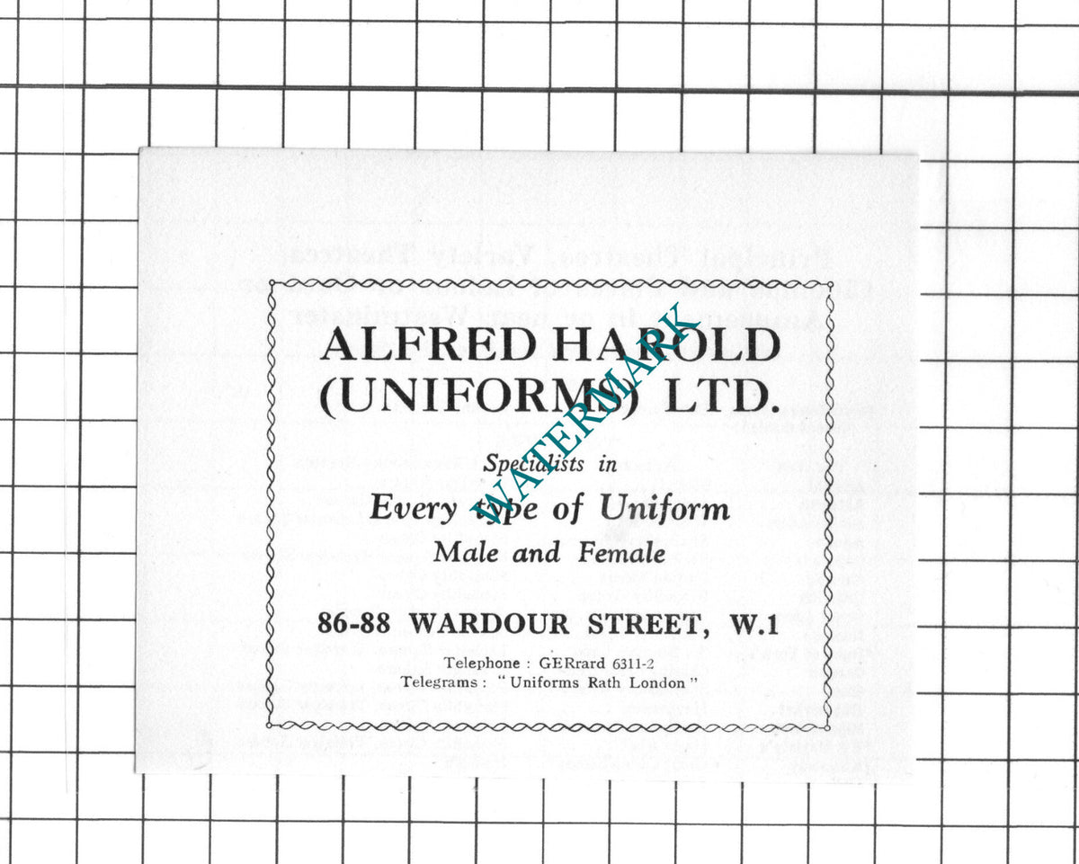 Alfred Harold Uniforms Ltd London  - 1939 Small Advert