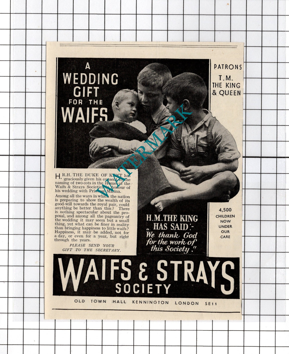 Waifs & Strays Society London Appeal  - 1934 Small Advert