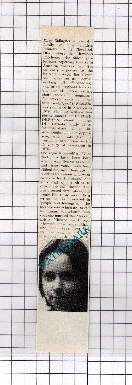Susan Miller Playwright / Mary Gallagher  Writer - 1980 Cutting