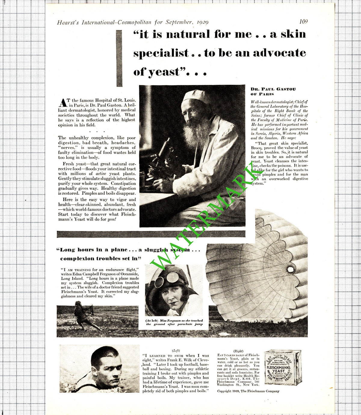 Dr Paul Gastou Hospital Of St Louis Paris Fleischmann's Advert- 1929 Cutting