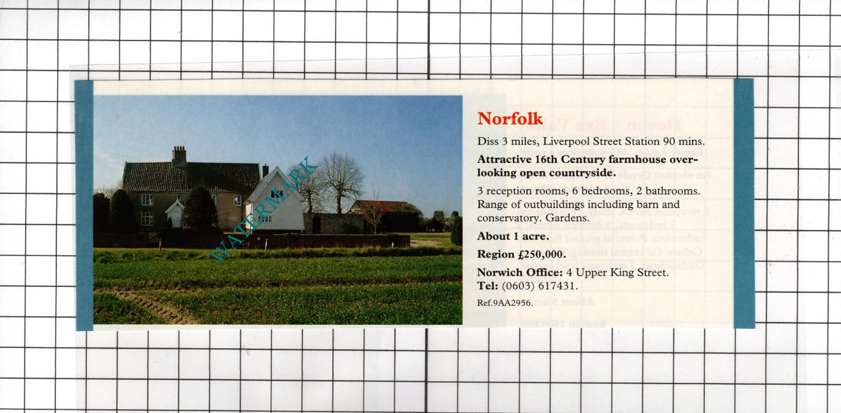 Diss Norfolk Farmhouse House Sale Advert -- 1991 Clipping
