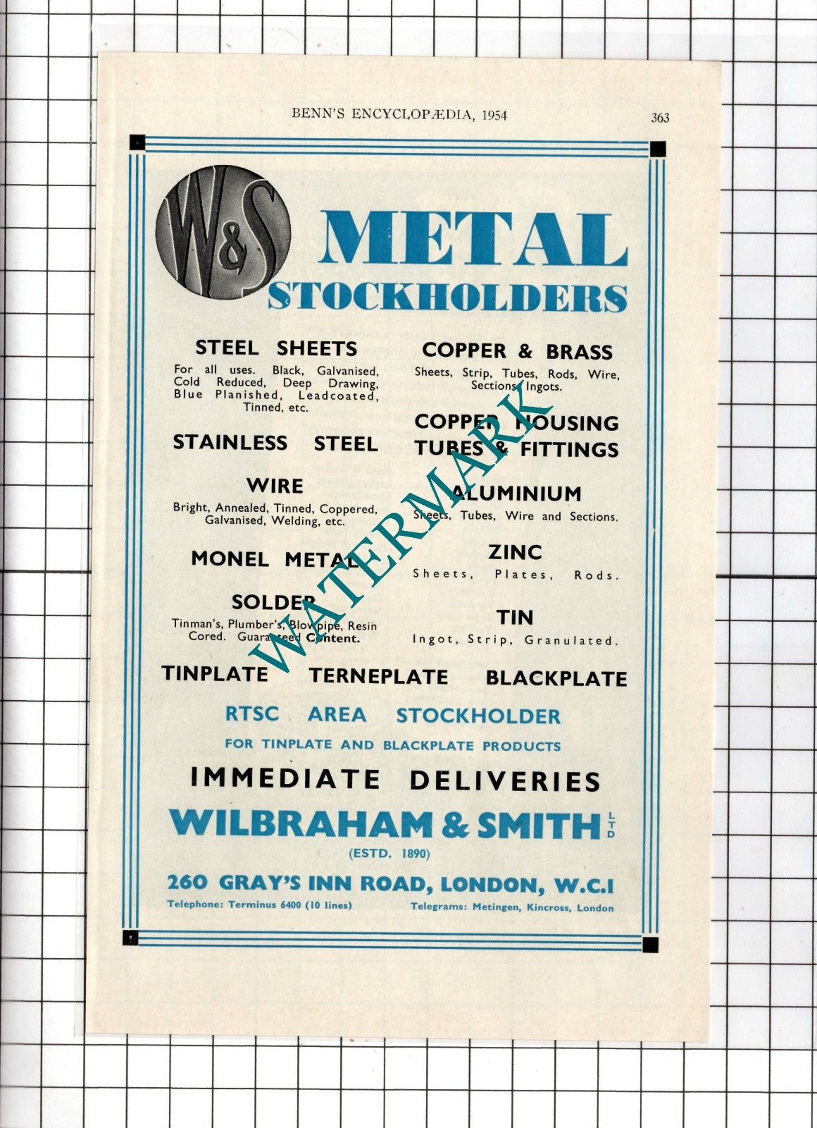 Wilbraham & Smith Ltd London / Buck & Hickman Ltd London  - 1954 Advert