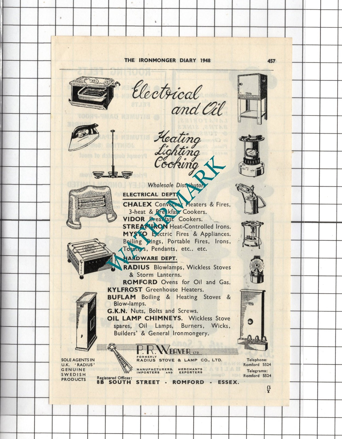 P R Weaver Ltd Romford Essex - 1948 Advert