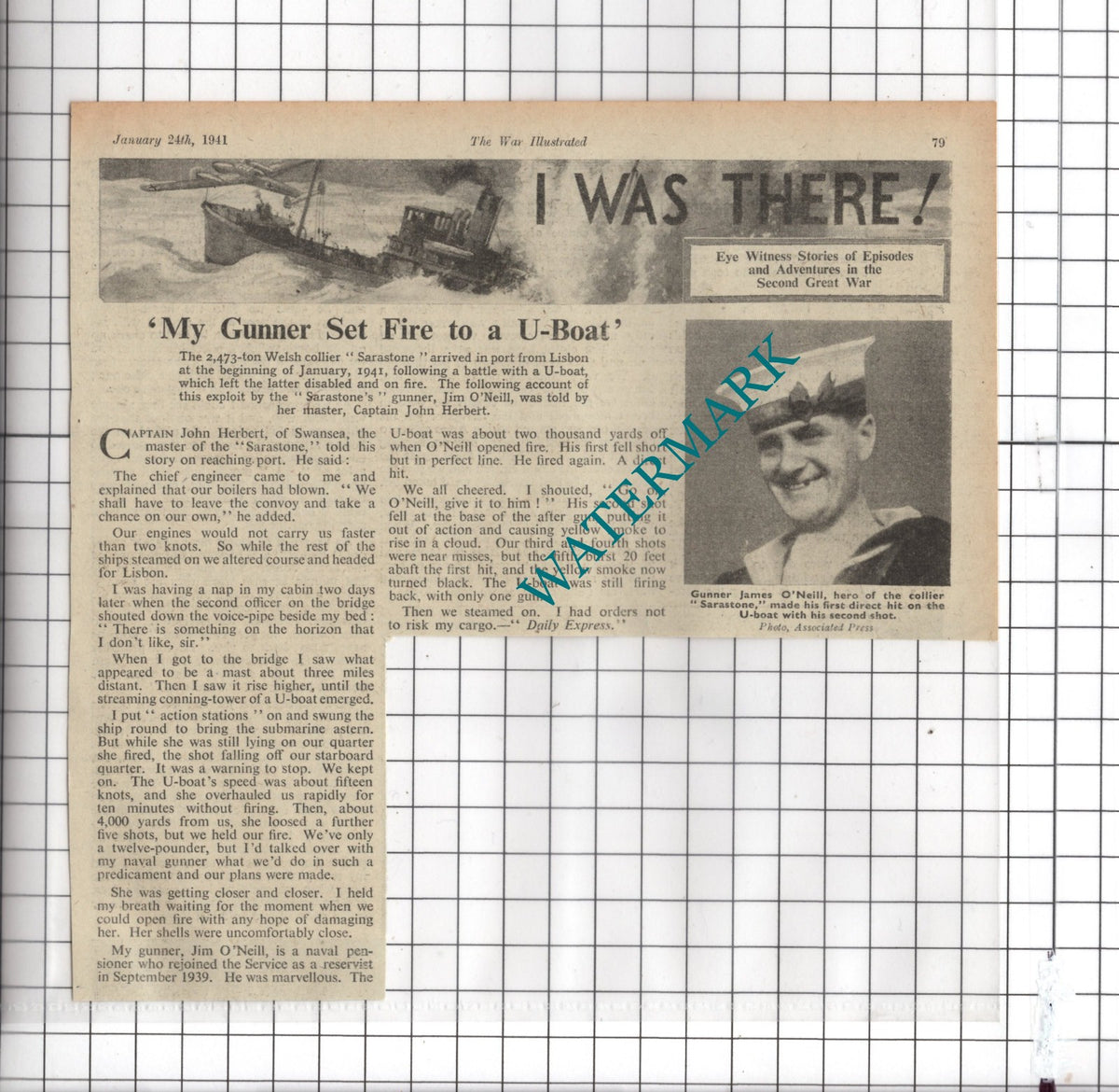 Sarastone Gunner James O'Neill Jim Capt John Herbert  WW2  - 1941  News Clipping