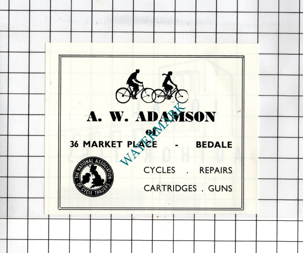 A W Adamson 36 Market Place Bedale North Yorkshire Cycles  - c.1968 SMALL Advert