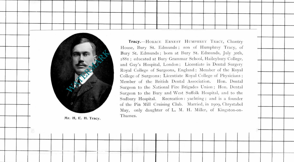 Mr Horace Ernest Humphrey Tracy Chantry House Bury St Edmunds  - 1911 Clipping