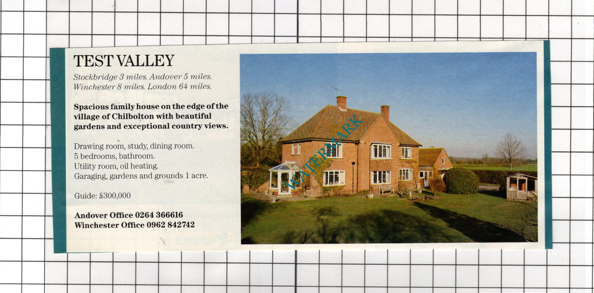 Chilbolton Hampshire House Sale Advert - 1991 Cutting