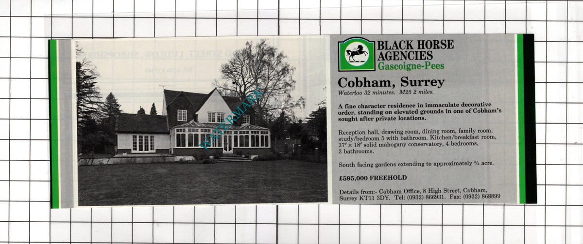 Cobham Surrey House Sale Advert - 1991 Clipping
