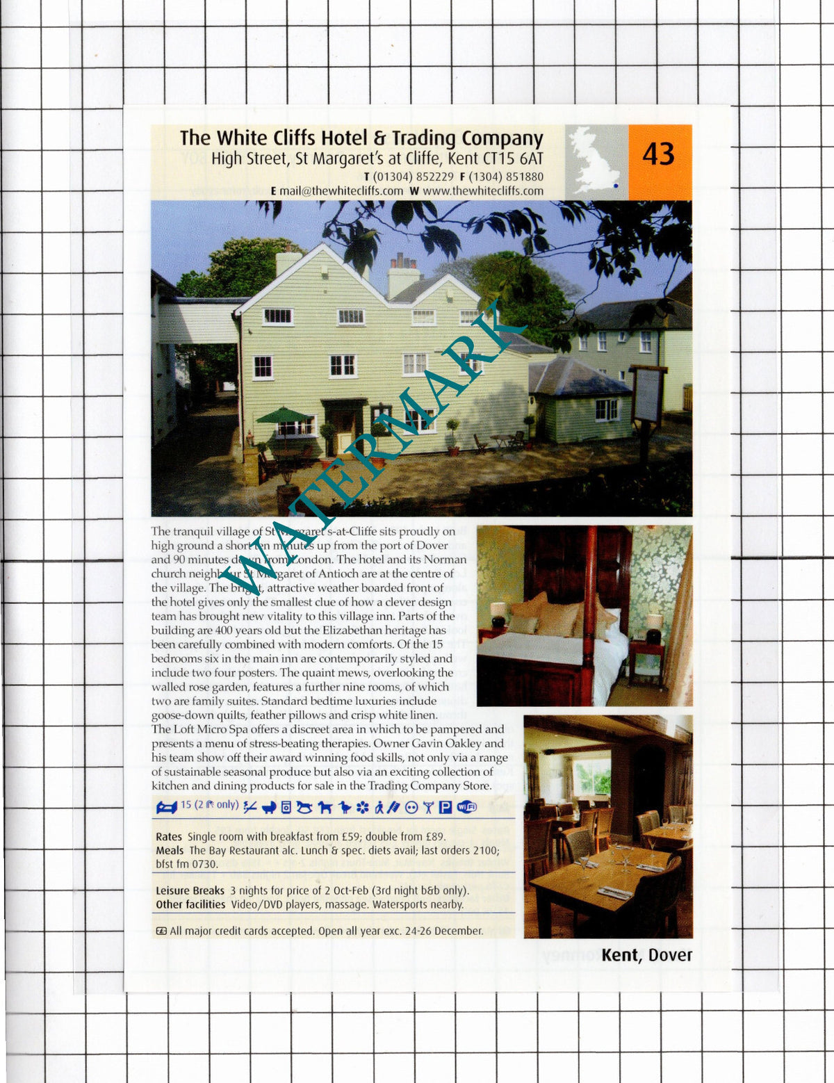 White Cliffs Hotel St Margaret's Kent Romney Bay Hotel Hedda Hopper -2011 Advert