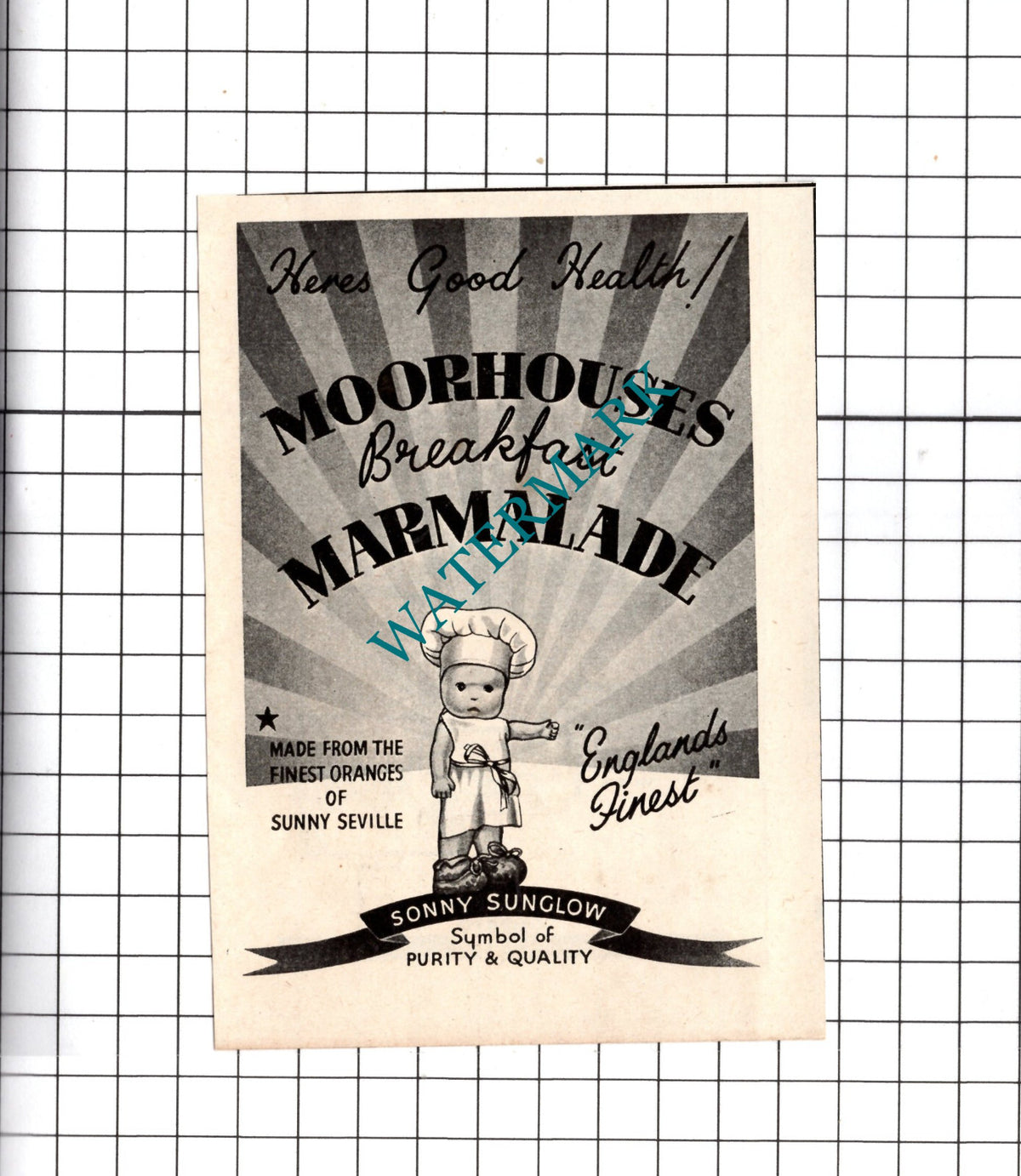 Moorhouses Marmalade Sonny Sunglow SMALL Advert - 1949 Clipping