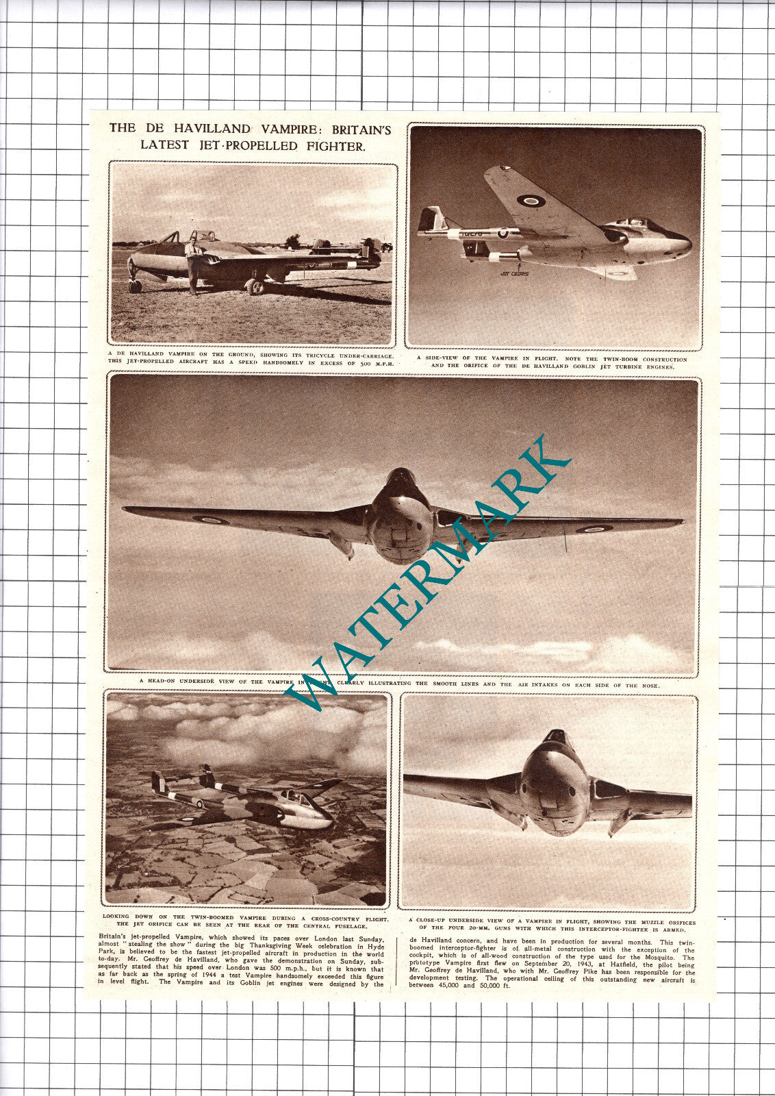 The De Havilland Vampire Fighter Plane - 1945 Clipping