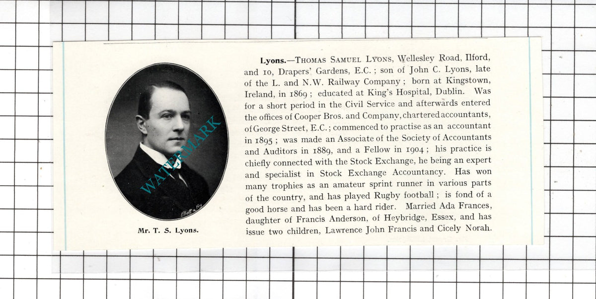 Thomas Samuel Lyons Kingstown Ireland / Ernest Littlejohn London c.1905 Clipping